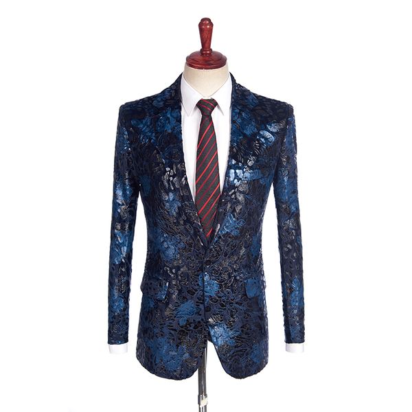 2018 nouvelle mode bleu marine hommes costume veste Style britannique costume robe hommes imprimé vestes formel hommes vêtements