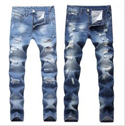 2018 Nouvelle Mode Déchiré Jeans Hommes Patchwork Évider Imprimé Mendiant Recadrée Pantalon Homme Cowboys Demin Pantalon Mâle Dropshipping11