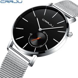 2018 nouvelle mode Simple hommes montre CRRJU conception Unique noir montres à quartz décontractées hommes de luxe affaires montre-bracelet Zegarek Meskie278E