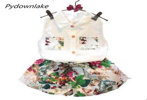 2018 Nouvelle Mode D'été Enfants Fille Ensemble Enfants Vêtements Fleurs En Mousseline De Soie Halter Tops Arcs shorts Bébé Filles Vêtements Ensembles Costumes6815312