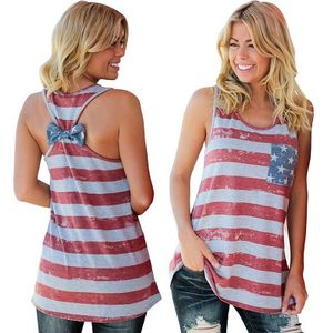 2018 nieuwe mode zomer mouwloze tank top t-shirt vrouwen amerikaanse onafhankelijkheid dag nationale vlag digitale print back bowknot vest