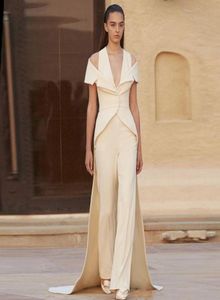 2018 Nouvelle mode blanc twopiece robes de soirée formelles vneck spaghetti Jumps combinais