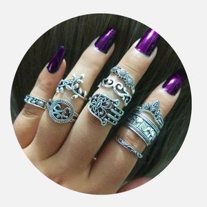 Mode vrouwen bohemie ringen retro totem olifant palm kroon knokkel ring 9 stks in één set