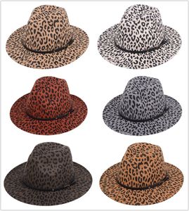 Nieuwe Leopard Print Jazz Mat Fashion Felt Top Hat Mannen Vrouwen Vlakke rand Breed Bravel Hoed Paar Hoeden Panama Caps 6 Kleuren