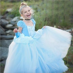 New Gir High Quality Cendrillon Princess 3 Pieces Sets Dress Summer Girl Cosplay Prise Party Robe Hobe Sleelet Band Ship gratuit