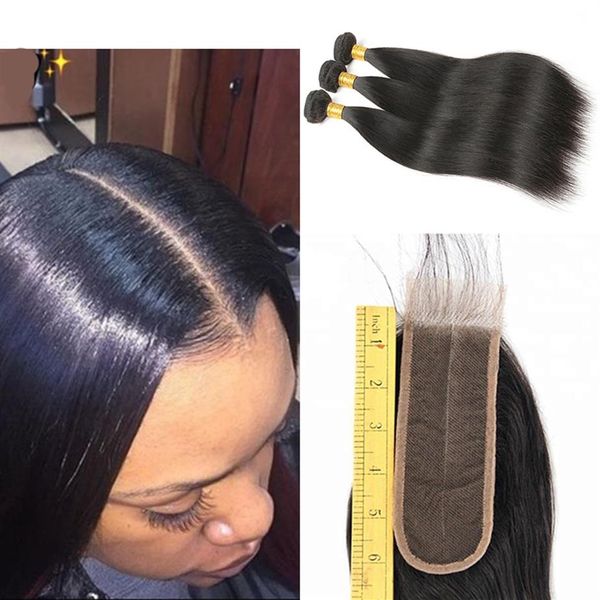 2018 Nouvelle Coiffure 2 6 Partie Moyenne Dentelle Fermeture Avec 3 Bundles Grade 8A Bundles De Tissage De Cheveux Humains Vierges Brésiliens Avec Fermeture Ext230D