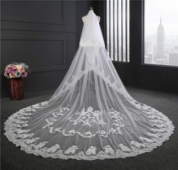 2018 Nouvelle Haute Qualité Longue Blanc Ivoire Voile De Mariage Appliques Dentelle Perlée Voiles De Mariée Mariée Accessoires De Mariage Pour Robe De Mariée7268571