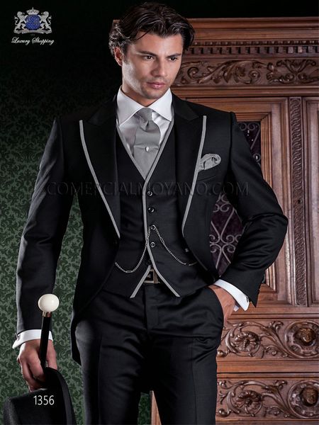 2018 Nouveau Design De Mode Italien Matin Frac Dîner Fête Noir Hommes Costume Slim Fit Costumes De Mariage Pour Hommes Marié Tuxedos Marié