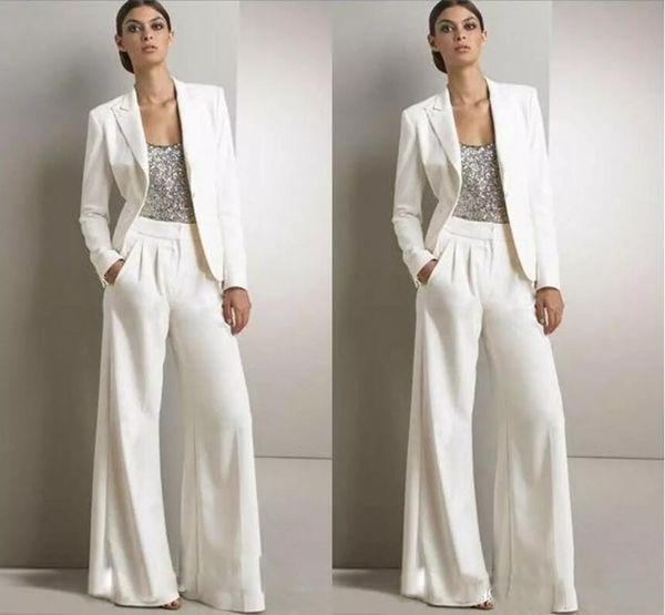 2020 pantalones blancos marfil trajes vestidos para madre de la novia esmoquin de satén Formal ropa de fiesta para mujer vestidos de noche madre novia