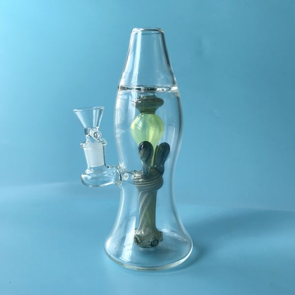 Nueva lámpara de lava Bong de vidrio Cachimbas de 8 pulgadas 5 mm de espesor 14 mm Junta hembra Aceite Dab Rig Agujeros Perc Tuberías de agua con tazón XL-LX3