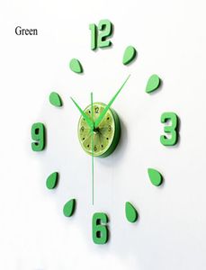 2018 nouveau citron vert Design autocollant EVA 60 CM horloge murale couleur grand grand décoratif 3d bricolage horloge murale pour cuisine chambre d'enfants Y26872644