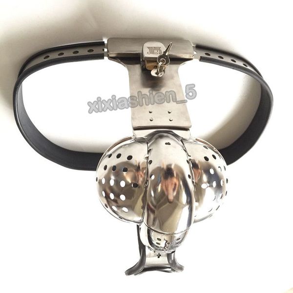 Dispositivos de castidad Nuevo dispositivo de cinturón de castidad masculino con candado Ranura de cubierta de bolas de placa grande # R45