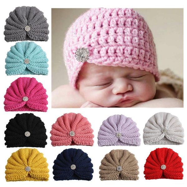 Nouveau chapeau de maternité bébé bonnets tricotés strass chapeaux indiens au crochet protection des oreilles d'hiver