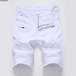 2018 novo jeans casual masculino com zíper elástico fino branco buraco preto calça masculina shorts play1