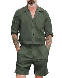 Nieuwe heren zomer jumpsuit cargo korte broek set mannelijke korte mouw overalls heren rompertjes single breasted jumpsuits