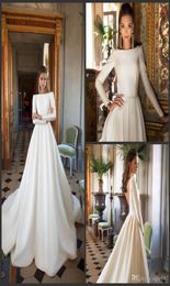 2018 NIEUWE MILLA NOVA Wedding Jurken Een lijn Satin Backless Sweep Train lange mouw trouwjurken Bateau Neck Winter Bridal Dress PL1235625