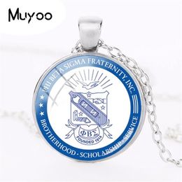 2018 nuevo collar de la fraternidad Phi Beta Sigma cabujón de cúpula de cristal Po colgante cadena de eslabones collares joyería redonda de plata HZ13491