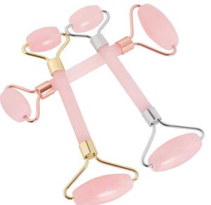 2018 Nieuwe roze quartz Facial Ontspanning Afslanken Tool rozenkwarts Roller Massager jade massage steen Voor Gezicht Hals Kin groothandel