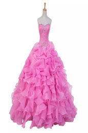 2018 Nouveau stock rose quinceanera robes plus taille cristaux chérie volants organza sweet 16 soirée robe de bal de bal de bal 1119860
