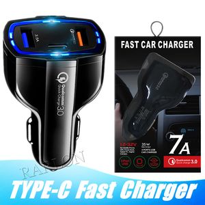 QC3.0 Chargeurs de voiture pour téléphone portable rapide Adaptive 3Port USB Charge rapide Type-c Chargeur avec port de type c pour Samsung S10 S21 Note 20 Goophone Android