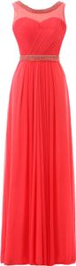 Boule bleu rouge robe A-line rond cou back en mousseline de soie robes de soirée fashion perle longue demoiselle de promotion de bal robes hy1304