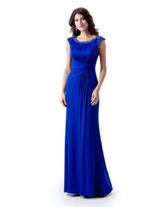 Nieuwe Royal Blue Long Mother of the Bruid Jurken met Cap Sleeves Beaded Sheath Floor Length Motor's Formele Jurk voor Huwelijk