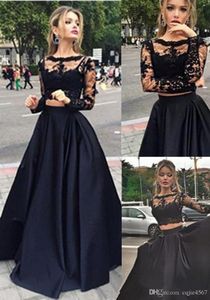 2020 Nouveau sexy noir deux pièces robes de bal haut en dentelle manches longues 2 pièces robes de soirée robes de soirée robes de novia