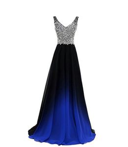 2018 nieuwe sexy nieuwe ombre lange avond prom jurken chiffon kralen een lijn plus size vloer lengte gradiënt formele feestjurk QC1242