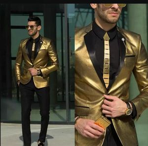 2018 New Shining Gold Trajes de Boda para Hombres Esmoquin Barato Slim Fit Bridgroom Wear Los Mejores Trajes de Hombre Por Encargo (Chaqueta + Pantalón)
