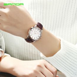 2018 nieuwe eenvoudige kwarts vrouwelijke uur sanda merk klok ultra dunne oppervlakte casual wit lederen elegante damesjurk horloges
