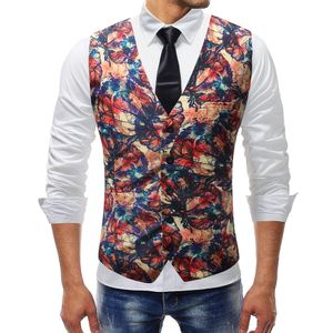 2018 New Style Casual Mens costume Vest Slim Fit Waistcoat Floral Mens Vest Formal Wedding Weste Herren Gilet Costume Homme