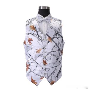 2018 nouveau style blanc Chasse marié Gilets Mossy Oak Camo Tuxedo Gilet avec cravate Hommes Camo Mariage Gilets Camouflage Chasse Vest316b
