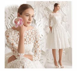 2018 Nouvel Été Boho Plage Robes De Mariée 2017 Dentelle Bohème Robes De Mariée Casamento Botat Cou Manches Genou Longueur Robe De Mariag1065320