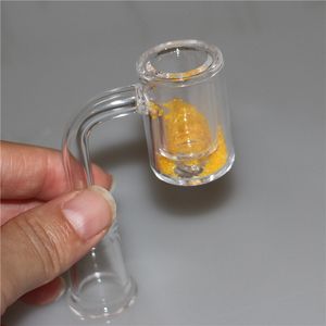 Roken Thermal Quartz Glass Banger met kleurenzand 14 mm 90 graden dubbele buis met thermochromische emmer nagel voor olierigs glazen bongs