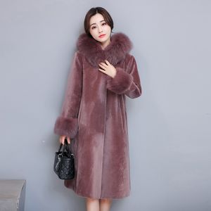 2018 nieuwe winter kasjmier bontjas vrouwelijke warme lange jas bont met capuchon