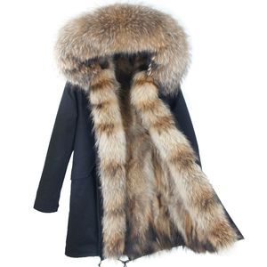 Nouveau Manteau d'hiver femmes manteau Parka marque naturel fourrure de raton laveur col capuche décontracté Parkas détachable 3 en 1 vêtements d'extérieur de luxe