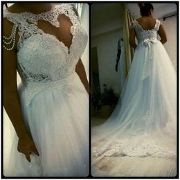 2018 Nouvelle Conception Une Ligne Robes De Mariée Bateau Perle Dentelle Appliqued Sash Bow Pays Jardin Robe De Mariage Africain Robe Brial