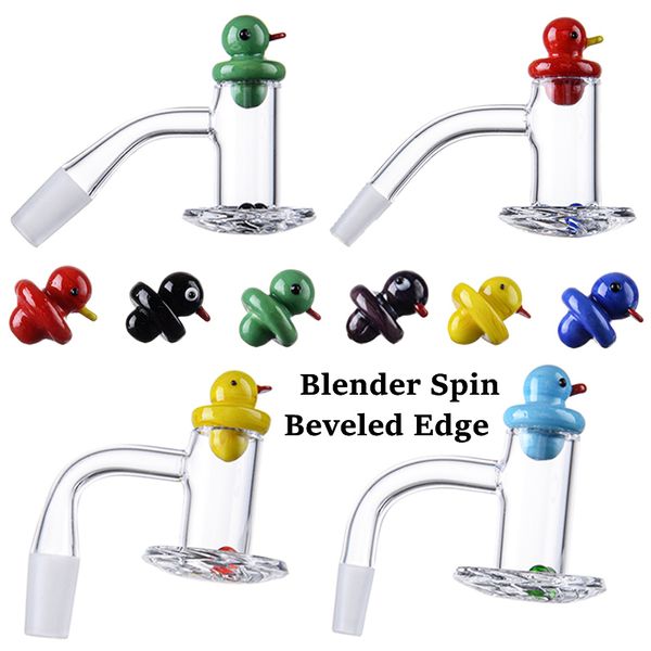 Blender Spin Quartz Banger con Duck Carb Cap Coloridos accesorios para fumar Borde biselado Bangers Glass Ruby Pearls para tubería de agua Oil Dab Rig Nail Pipes BSQB01