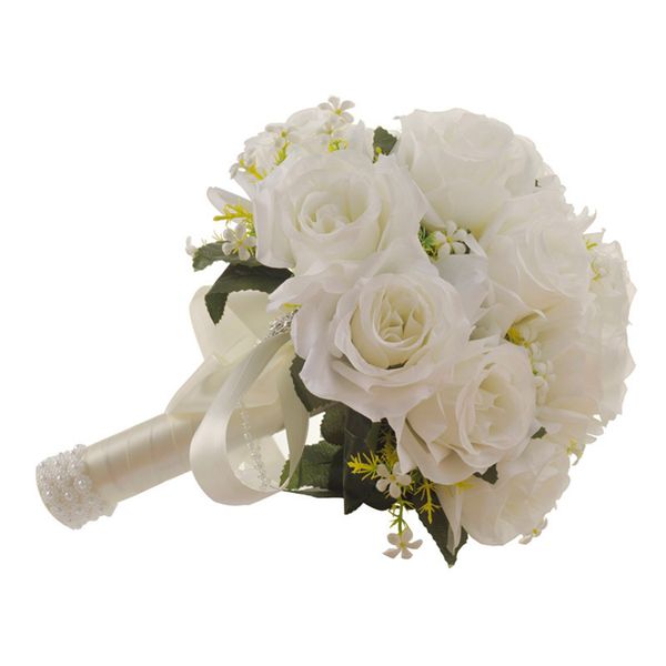 2018 Ramos de novia de boda más nuevos con flores hechas a mano Peals Crystal Rhinestone Rose Suministros de boda Novia con broche Bouq2739