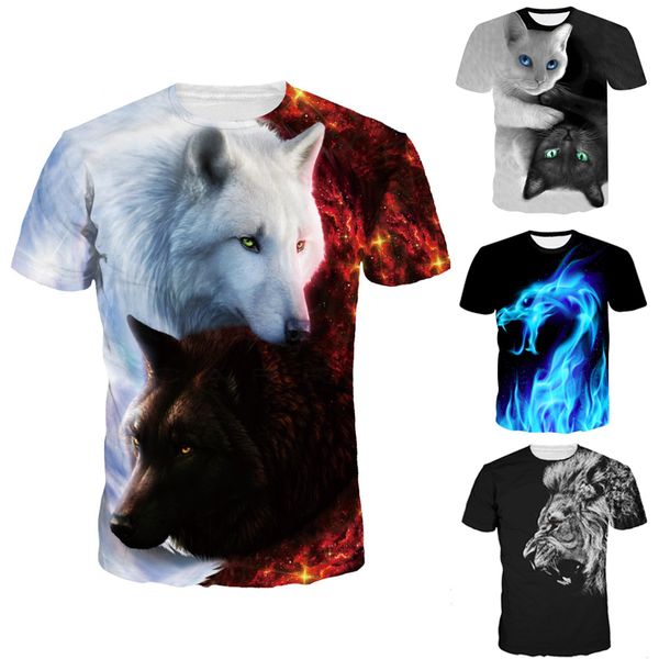 2018 Date Loup 3D Imprimer Animal Cool Drôle T-Shirt Hommes À Manches Courtes D'été Tops T-shirt T-shirt Mâle De Mode t-shirt Mâle 3XL