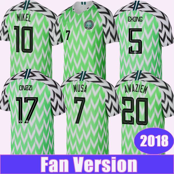 2018 Camisetas de fútbol para hombre del equipo nacional de Nigeria MIKEL MUSA EKONG IHEANACHO AWAZIEM Camisetas de fútbol locales Uniformes