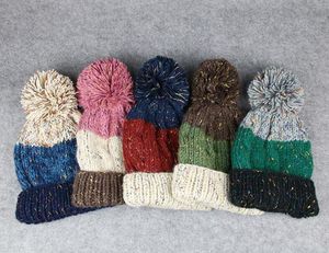 Gorro de lana grueso de color patchwork, gorro de mujer, gorros de calavera, gorro de lana para mujer, gorro tejido de ocio, monopatín, sombreros para deportes al aire libre, gorra de nieve