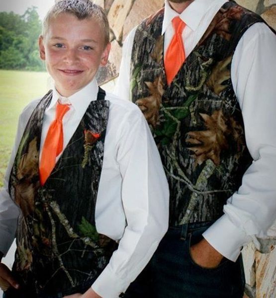 Camo Boy's Formal Wear Camouflage Gilets Vente (Gilet + Cravate Orange) Pour Fête De Mariage Enfants Garçon Formelle Sur Mesure Populaire Père Et Fils Vacances