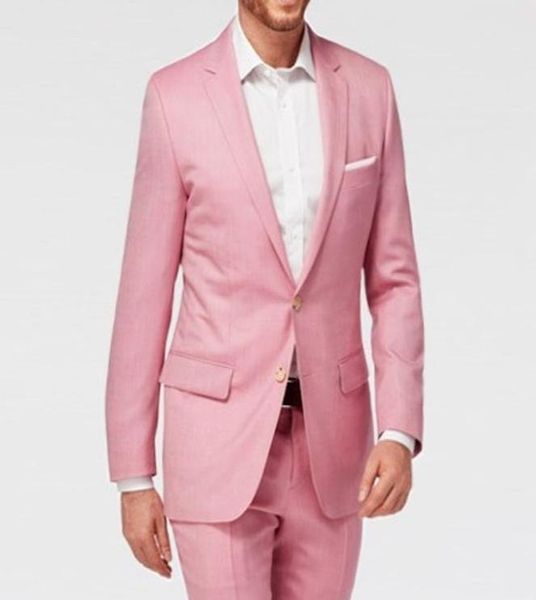 2018 Pink Evening Party Men Suits Groom Wear Notched Lapa de dos piezas Pantalones de chaqueta para bodas hechas a medida Pantalones3078794