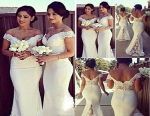 2018 Plus size kant goedkope bruidsmeisje jurk van de schoudervintage met korte mouwen bruiloftsfeestjurken zeemeermin crème bruidssm6914576