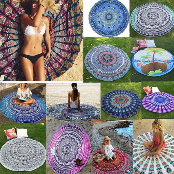 Nouvelle serviette de plage ronde en polyester Tapisserie hippie mandala Boho Hippie Nappe indienne Tapis de yoga Crème solaire Châle Wrap Tapis indien Pique-nique