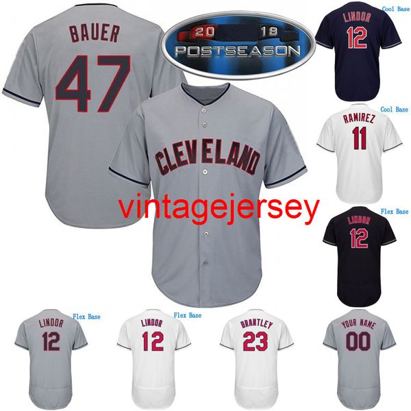 Maillots d'après-saison 2018 10 Edwin Encarnacion 11 Jose Ramirez 23 Michael Brantley 28 Corey Kluber 47 Maillots de baseball Trevor Bauer