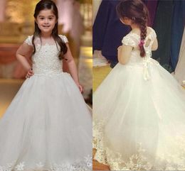 2019 Princess Cheap Lovely Cute Sheer Neck Long Lace Flower Girl Dresses Daughter Toddler Pretty Kids Pageant First Holy Communion Dress