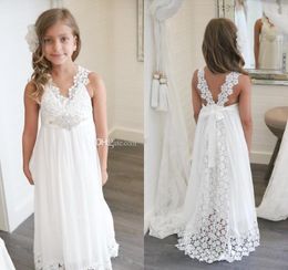 2019 prinses goedkope mooie schattige witte boho lange kant bloem meisje jurken dochter peuter mooie kinderen pageant eerste heilige communie jurk
