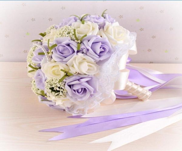 2018 Bouquets De Mariage De Perles Pourpres Avec Corsage De Poignet Cadeau Fleurs Artificielles Mariée Tenant Des Fleurs À La Main Fleurs De Mariée Bouqu7593807